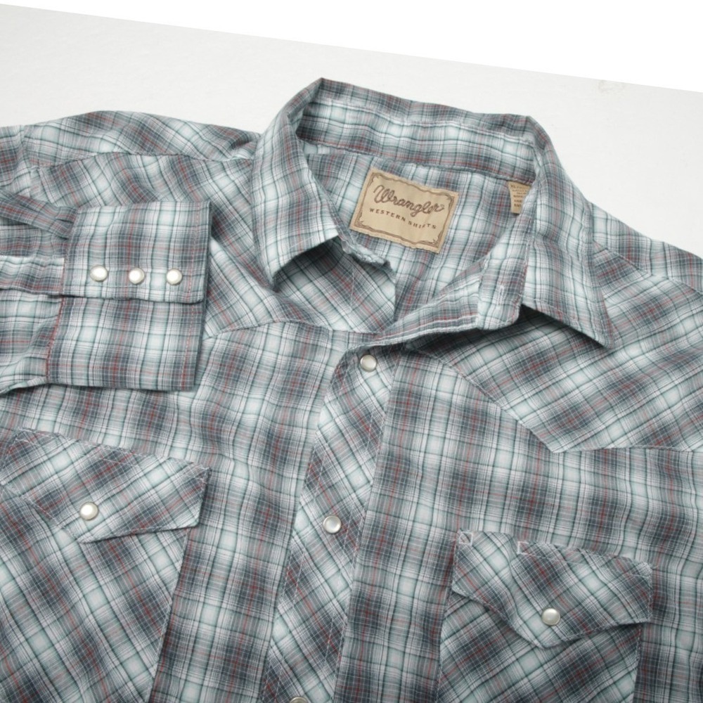 Wrangler Western Shirt Men XL Grey Plaid Pearl Snap Long Sleeve Cowboy 112342180